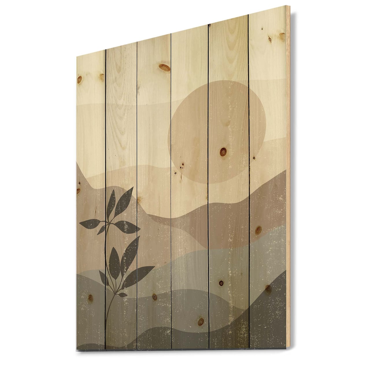 Designart - Minimalist Mountain Landscape At Sunset - Modern Print on Natural Pine Wood